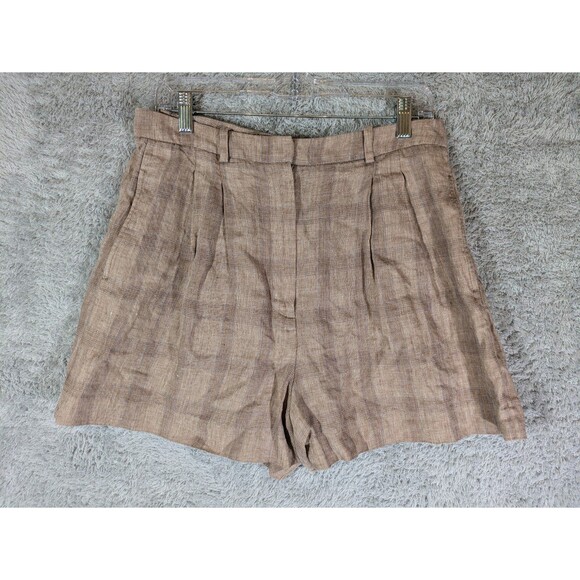 Plaid 100% linen shorts by MNG Mango Size 10 tweed preppie academia grandpa - Picture 2 of 9
